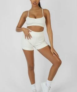 Kaiia ATHLEISURE CROSS BACK RIBBED BRALET WHITE CLOTHING