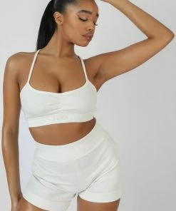 Kaiia ATHLEISURE CROSS BACK RIBBED BRALET WHITE CLOTHING