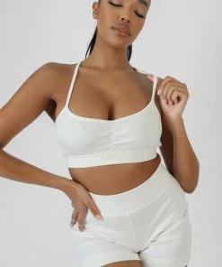 Kaiia ATHLEISURE CROSS BACK RIBBED BRALET WHITE CLOTHING