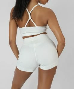 Kaiia ATHLEISURE CROSS BACK RIBBED BRALET WHITE CLOTHING