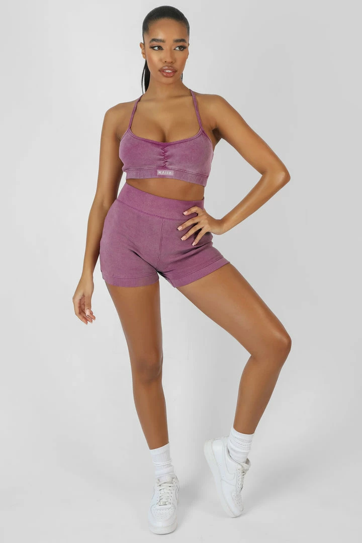 Kaiia ATHLEISURE RIBBED BOOTY SHORTS PURPLE CLOTHING 7 Kaiia ATHLEISURE RIBBED BOOTY SHORTS PURPLE CLOTHING