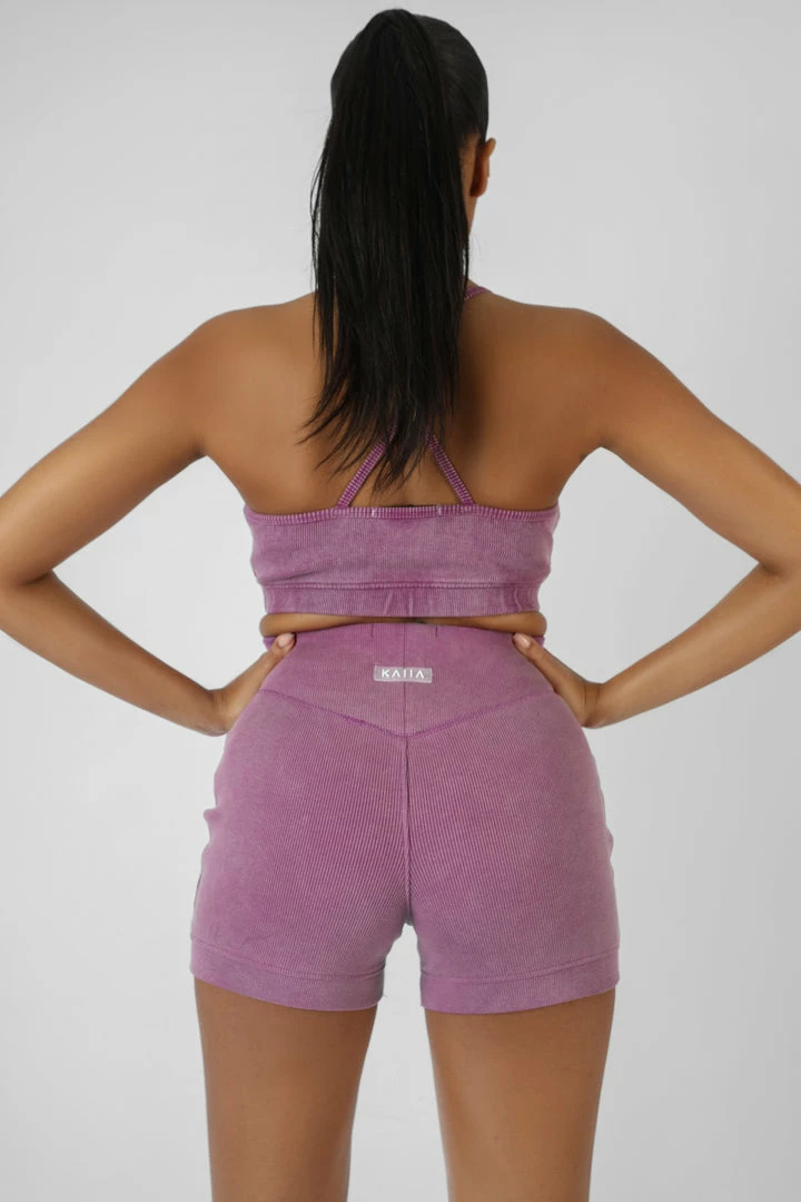 Kaiia ATHLEISURE RIBBED BOOTY SHORTS PURPLE CLOTHING 5 Kaiia ATHLEISURE RIBBED BOOTY SHORTS PURPLE CLOTHING