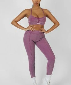 Kaiia ATHLEISURE SEAM FRONT RIBBED LEGGINGS PURPLE CLOTHING