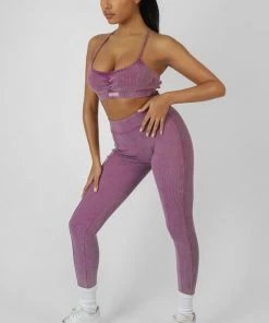 Kaiia ATHLEISURE SEAM FRONT RIBBED LEGGINGS PURPLE CLOTHING