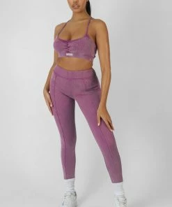 Kaiia ATHLEISURE SEAM FRONT RIBBED LEGGINGS PURPLE CLOTHING