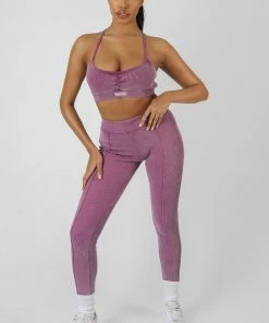 Kaiia ATHLEISURE SEAM FRONT RIBBED LEGGINGS PURPLE CLOTHING