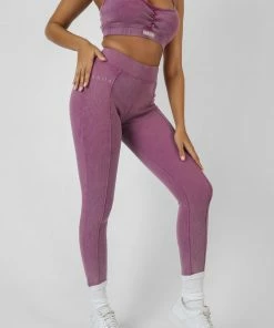 Kaiia ATHLEISURE SEAM FRONT RIBBED LEGGINGS PURPLE CLOTHING
