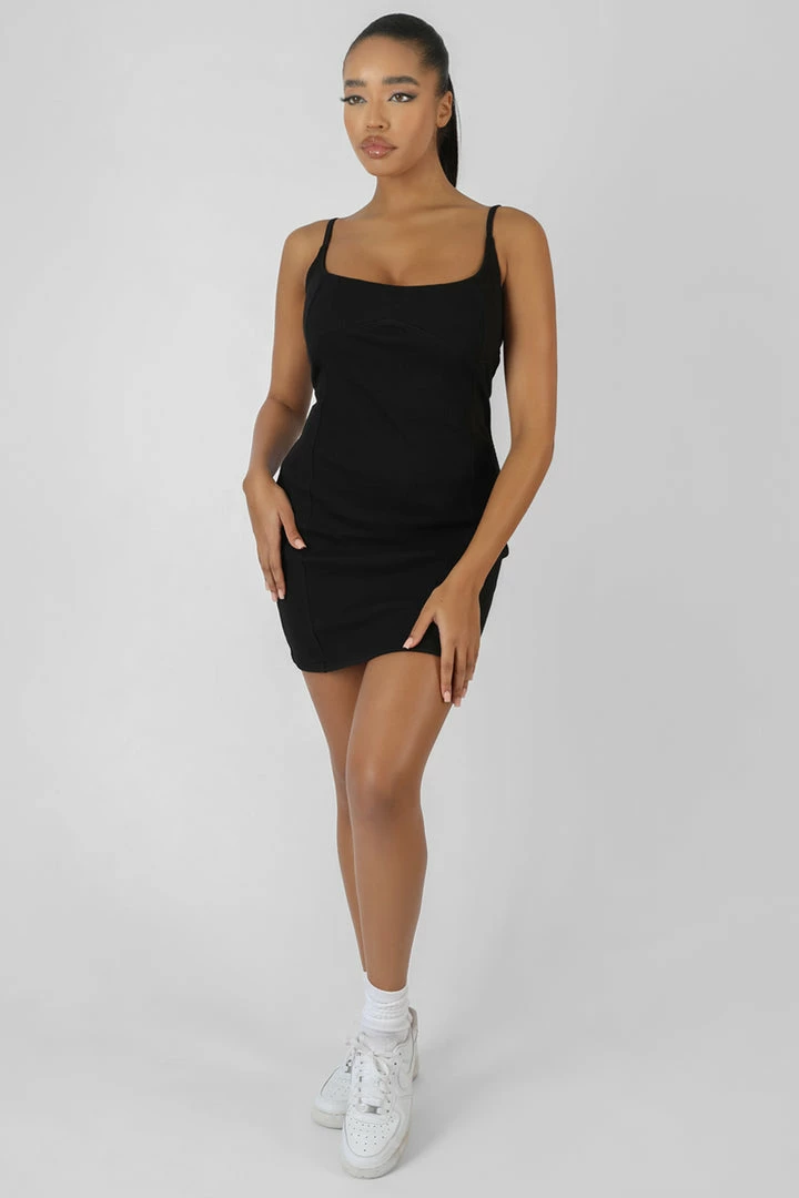 KAIIA UNDERBUST RIBBED MINI DRESS BLACK CLOTHING 6 KAIIA UNDERBUST RIBBED MINI DRESS BLACK CLOTHING