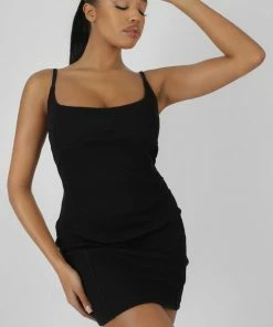 KAIIA UNDERBUST RIBBED MINI DRESS BLACK CLOTHING 8 KAIIA UNDERBUST RIBBED MINI DRESS BLACK CLOTHING