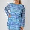 Kaiia CLOTHING CURVE SPACE DYE PRINT MESH DRESS BLUE