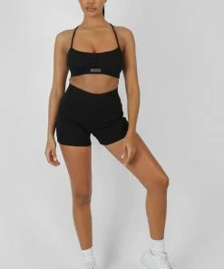 Kaiia ATHLEISURE CROSS BACK RIBBED BRALET BLACK