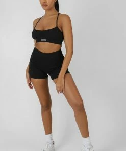 Kaiia ATHLEISURE CROSS BACK RIBBED BRALET BLACK