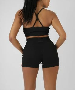 Kaiia ATHLEISURE CROSS BACK RIBBED BRALET BLACK