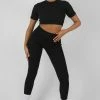 Kaiia ATHLEISURE SEAM FRONT RIBBED LEGGINGS BLACK 1 Kaiia ATHLEISURE SEAM FRONT RIBBED LEGGINGS BLACK