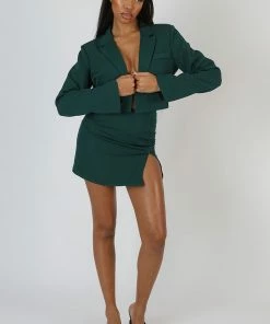 Kaiia CLOTHING SPLIT FRONT MINI SKIRT FOREST GREEN