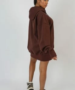 Kaiia OVERSIZED SWEAT HOODIE DRESS CHOCOLATE