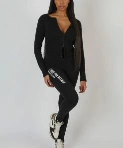 Kaiia DOUBLE ENDED ZIP RIB TOP BLACK