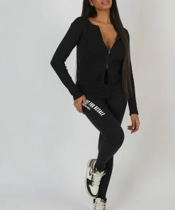 Kaiia DOUBLE ENDED ZIP RIB TOP BLACK