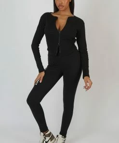 Kaiia DOUBLE ENDED ZIP RIB TOP BLACK