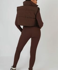 Kaiia CLOTHING RIB SQUARE NECK LEGGING UNITARD JUMPSUIT CHOCOLATE