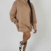 Kaiia OVERSIZED HALF ZIP SWEAT DRESS CAMEL CLOTHING