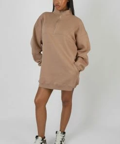 Kaiia OVERSIZED HALF ZIP SWEAT DRESS CAMEL CLOTHING