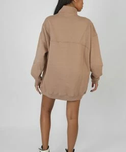 Kaiia OVERSIZED HALF ZIP SWEAT DRESS CAMEL CLOTHING