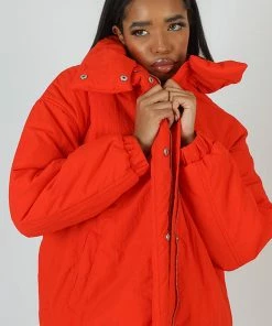 Kaiia CLOTHING HIGH NECK PUFFER JACKET ORANGE