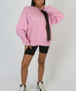 Kaiia CLOTHING OVERSIZED TONAL EMBROIDERED SWEATSHIRT PINK