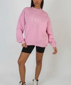 Kaiia CLOTHING OVERSIZED TONAL EMBROIDERED SWEATSHIRT PINK