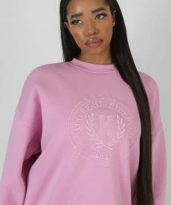 Kaiia CLOTHING OVERSIZED TONAL EMBROIDERED SWEATSHIRT PINK