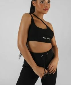 CLOTHING ASYMMETRIC STRAPPY KAIIA SPORT CROP TOP BLACK