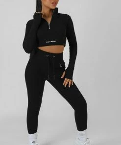 ZIP FRONT HIGH NECK KAIIA SPORT TOP BLACK