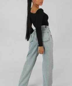 CLOTHING KAIIA TRIM ASYMMETRIC LONG SLEEVE TOP BLACK