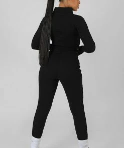 ZIP FRONT HIGH NECK KAIIA SPORT TOP BLACK