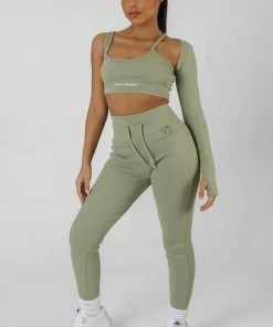 CLOTHING ASYMMETRIC ONE SLEEVE KAIIA SPORT CROP TOP KHAKI 9 CLOTHING ASYMMETRIC ONE SLEEVE KAIIA SPORT CROP TOP KHAKI