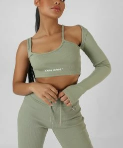 CLOTHING ASYMMETRIC ONE SLEEVE KAIIA SPORT CROP TOP KHAKI