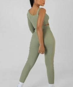 CLOTHING ASYMMETRIC ONE SLEEVE KAIIA SPORT CROP TOP KHAKI 8 CLOTHING ASYMMETRIC ONE SLEEVE KAIIA SPORT CROP TOP KHAKI