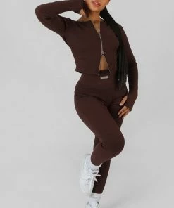 CLOTHING DOUBLE ENDED ZIP KAIIA SPORT TOP CHOCOLATE