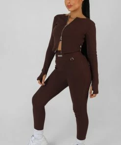 CLOTHING DOUBLE ENDED ZIP KAIIA SPORT TOP CHOCOLATE