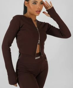 CLOTHING DOUBLE ENDED ZIP KAIIA SPORT TOP CHOCOLATE