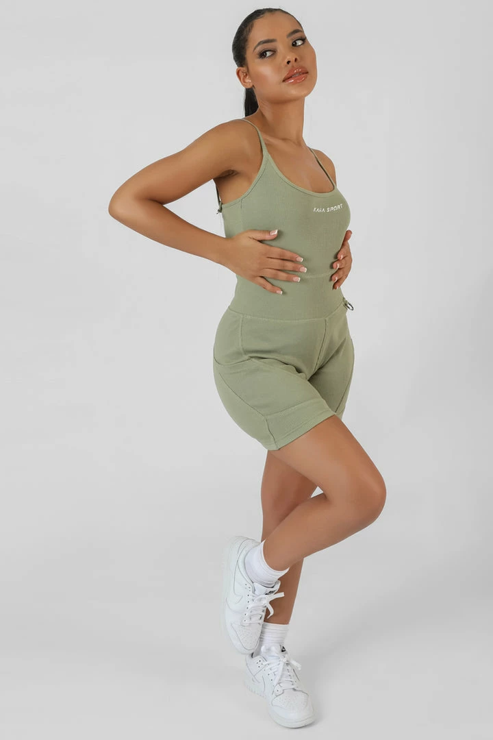 POCKET DETAIL KAIIA SPORT SHORT UNITARD KHAKI CLOTHING 5 POCKET DETAIL KAIIA SPORT SHORT UNITARD KHAKI CLOTHING