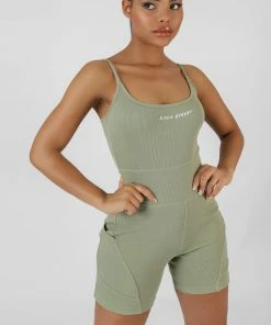 POCKET DETAIL KAIIA SPORT SHORT UNITARD KHAKI CLOTHING