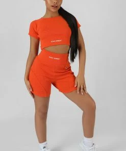 RIBBED CROPPED KAIIA SPORT T-SHIRT SUNSET ORANGE CLOTHING