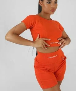 RIBBED CROPPED KAIIA SPORT T-SHIRT SUNSET ORANGE CLOTHING