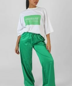 Kaiia SATIN WIDE LEG TROUSERS GREEN CLOTHING