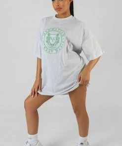 Kaiia MANHATTAN EMBROIDERED T-SHIRT DRESS OATMEAL MARL