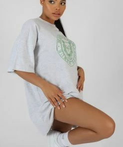 Kaiia MANHATTAN EMBROIDERED T-SHIRT DRESS OATMEAL MARL