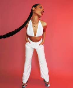 Kaiia CLOTHING CRINKLE HALTERNECK TOP WHITE 15 Kaiia CLOTHING CRINKLE HALTERNECK TOP WHITE