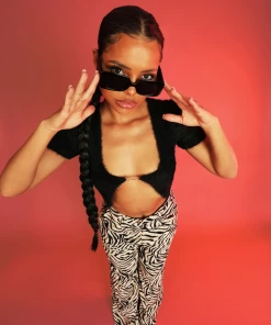 KAIIA TRIM FLUFFY KNIT TOP BLACK 17 KAIIA TRIM FLUFFY KNIT TOP BLACK